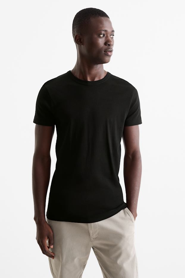 Hommes - T-shirt - slim fit - fines côtes - noir