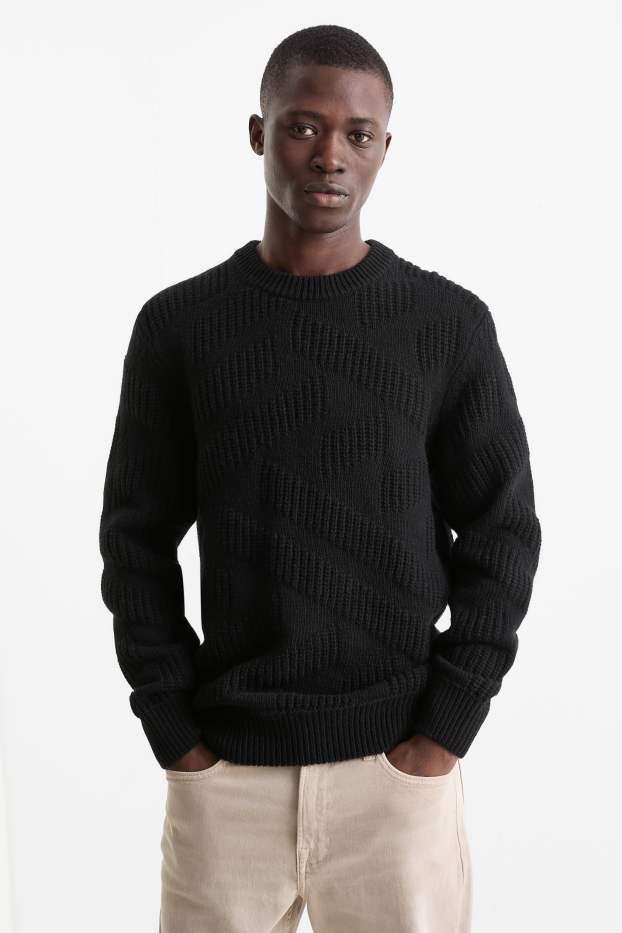 Home - Jersei - mescla de llana - texturat - negre