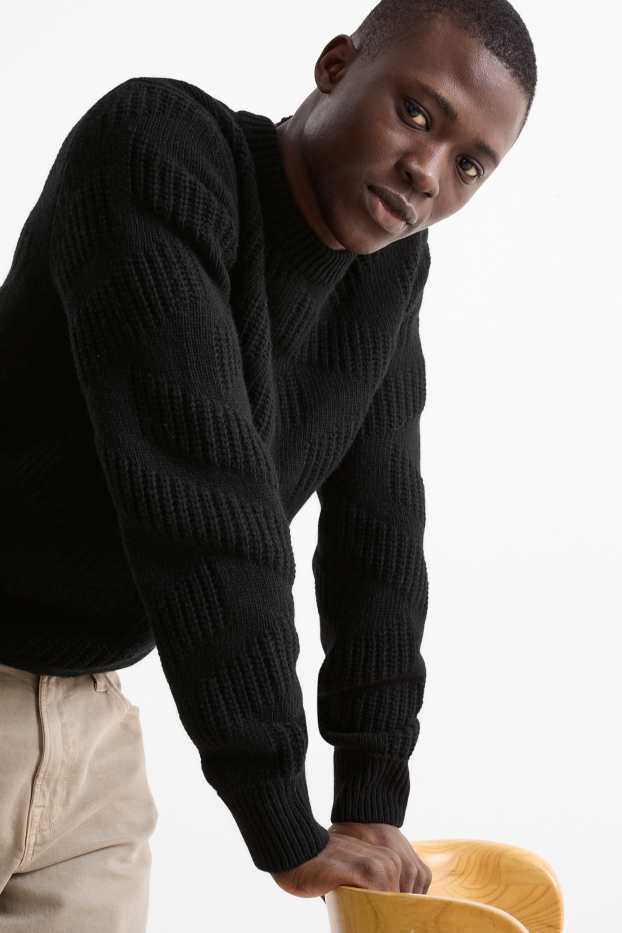 Home - Jersei - mescla de llana - texturat - negre