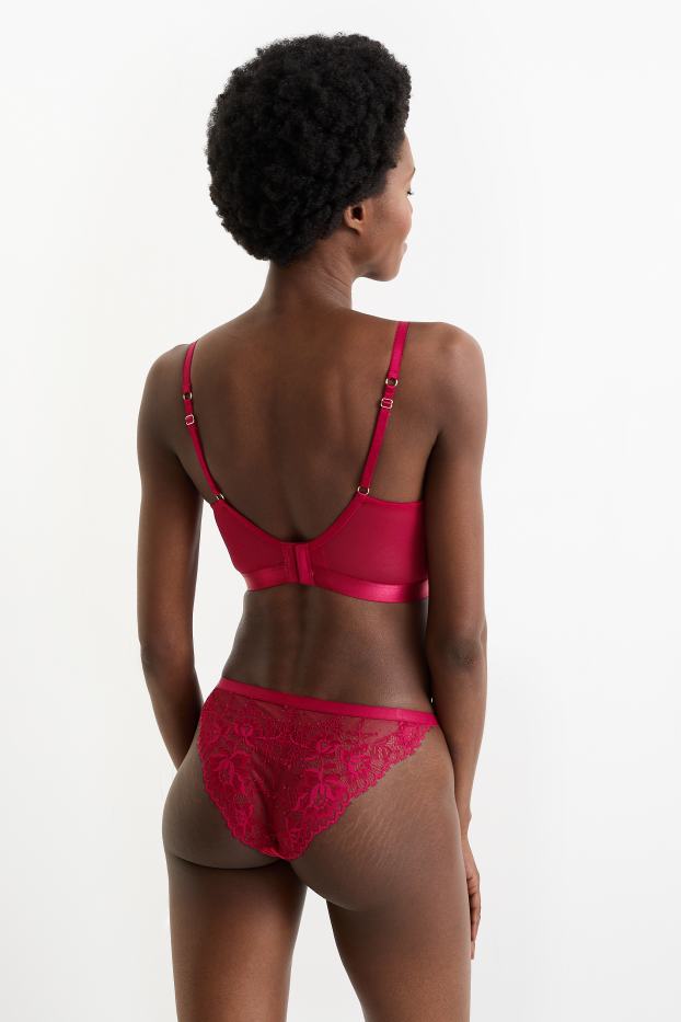 Femei - Bustieră din dantelă, cu armătură - vătuită - vișiniu