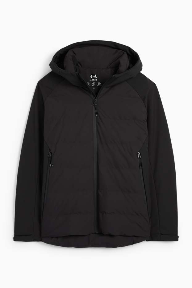 Men - Quilted jacket with hood - water-repellent - black