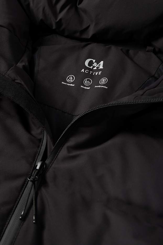 Men - Quilted jacket with hood - water-repellent - black