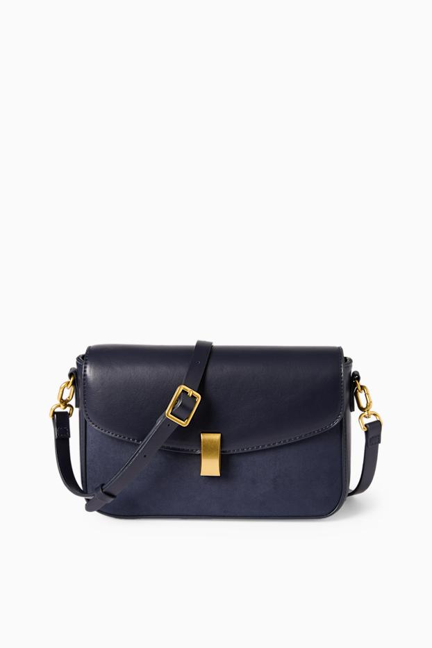 Damen - Schultertasche mit abnehmbarem Taschengurt - Lederimitat - dunkelblau