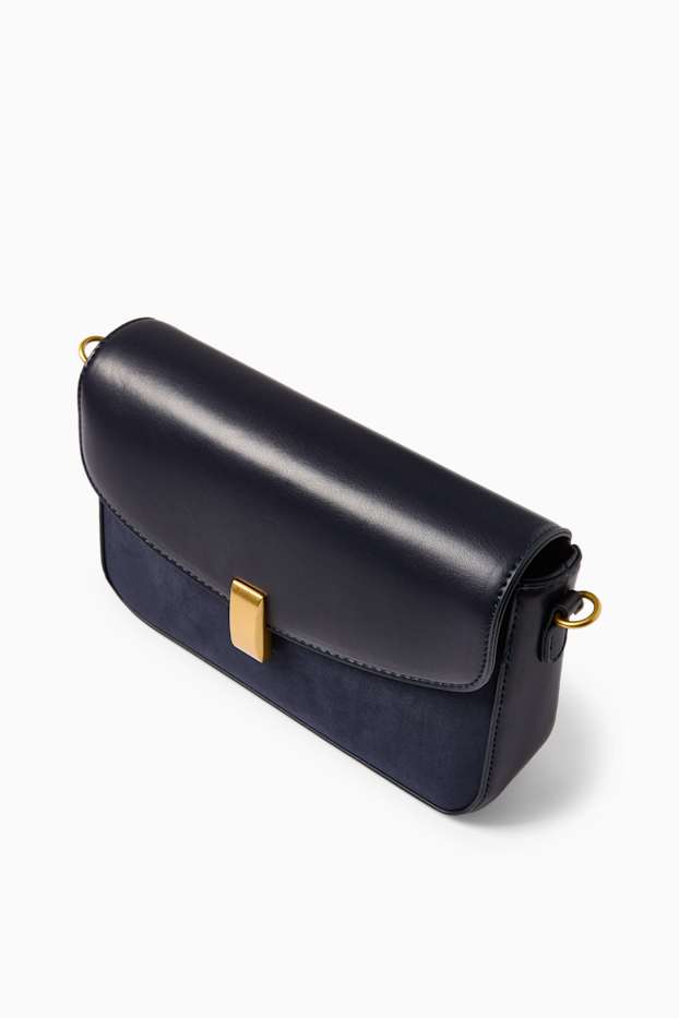 Damen - Schultertasche mit abnehmbarem Taschengurt - Lederimitat - dunkelblau