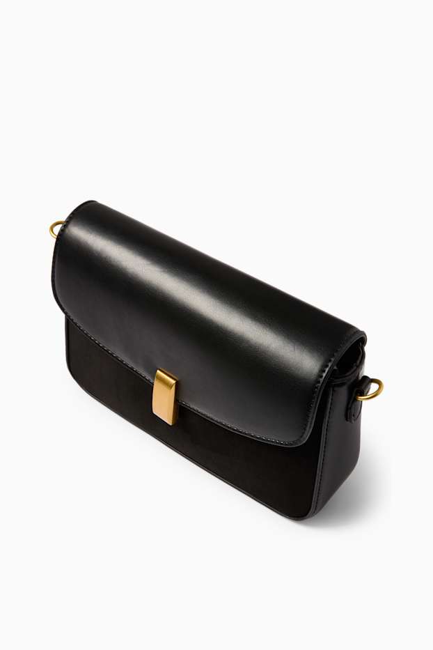 Damen - Schultertasche mit abnehmbarem Taschengurt - Lederimitat - schwarz