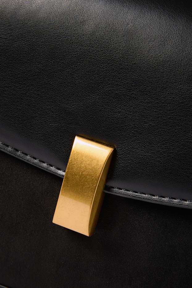 Damen - Schultertasche mit abnehmbarem Taschengurt - Lederimitat - schwarz