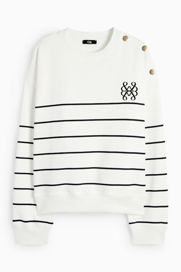 Damen - Sweatshirt - gestreift - weiß