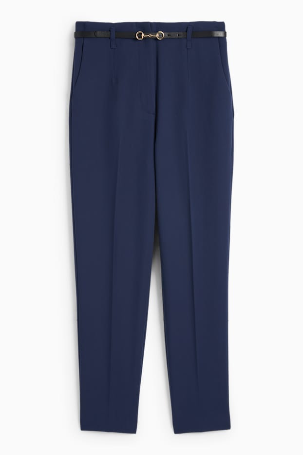 Donna - Pantaloni di stoffa con cintura - vita alta - tapered fit - blu scuro