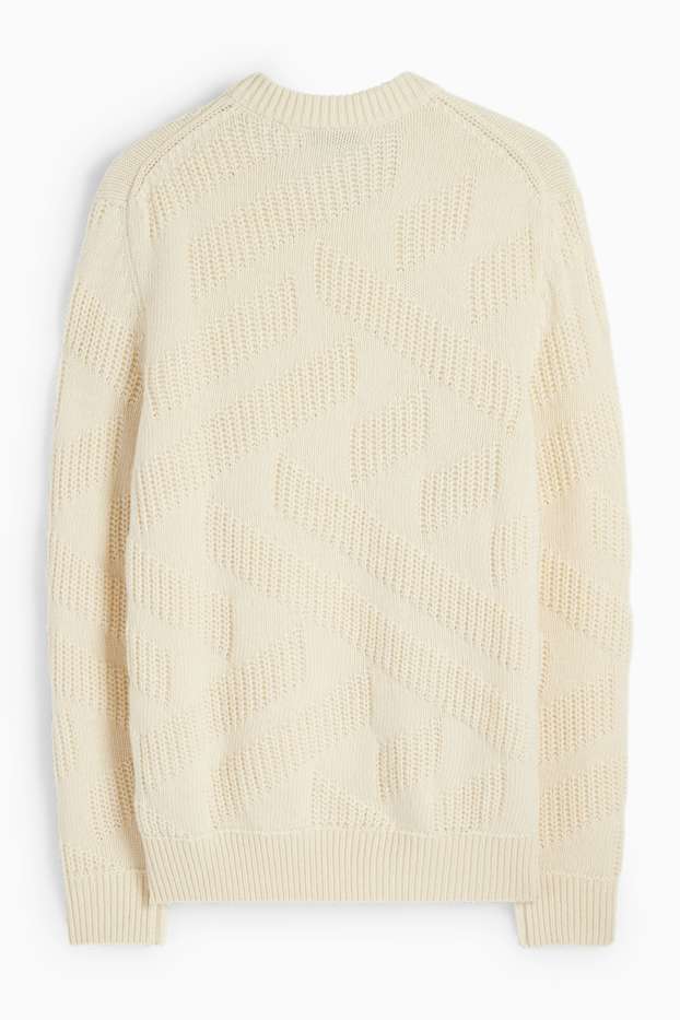 Pánské - Svetr - vlněná směs - ze strukturovaného materiálu - krémově bílá