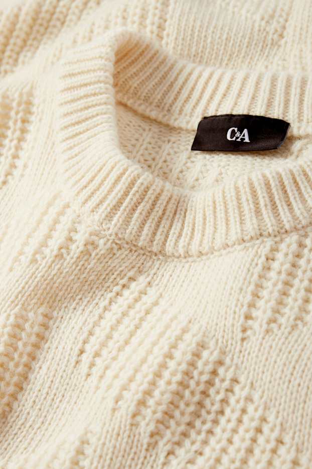 Pánské - Svetr - vlněná směs - ze strukturovaného materiálu - krémově bílá