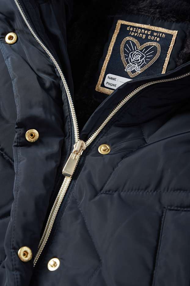 Children Girls - Down jacket with hood and faux fur trim - dark blue