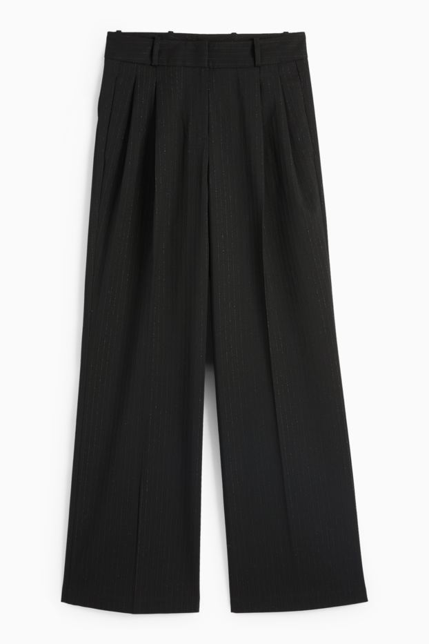 Women - Business trousers - high waist - wide leg - pinstripes - black