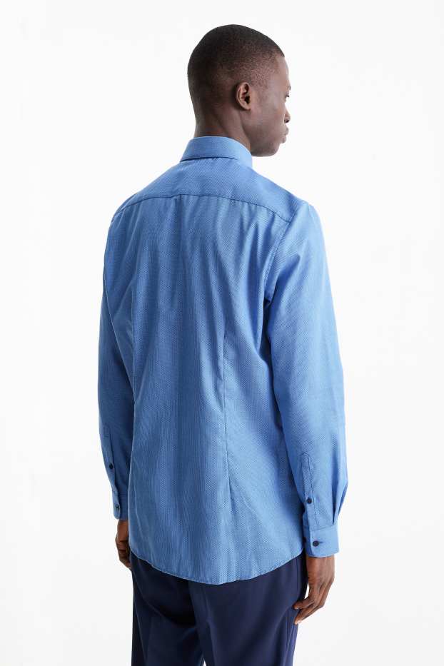 Uomo - Camicia business - slim fit - collo all'italiana - facile da stirare - con motivi - blu