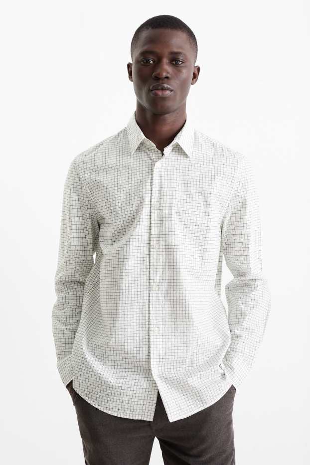Hommes - Chemise - regular fit - col kent - à carreaux - blanc / noir