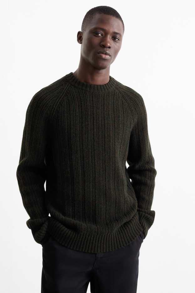 Herren - Pullover mit Kaschmir-Anteil - gerippt - schwarz