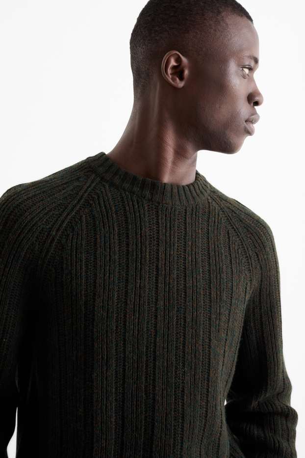 Herren - Pullover mit Kaschmir-Anteil - gerippt - schwarz