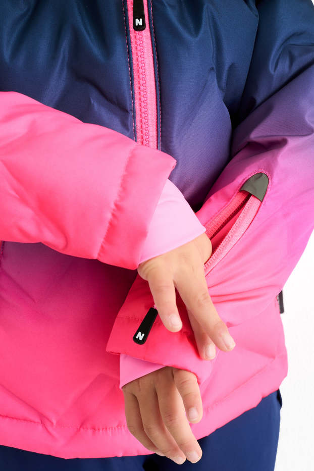 Enfants filles - Veste de ski à capuche - finition déperlante - bleu  / rose