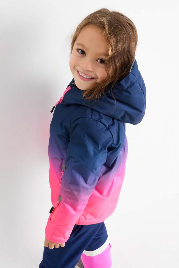 Enfants filles - Veste de ski à capuche - finition déperlante - bleu  / rose