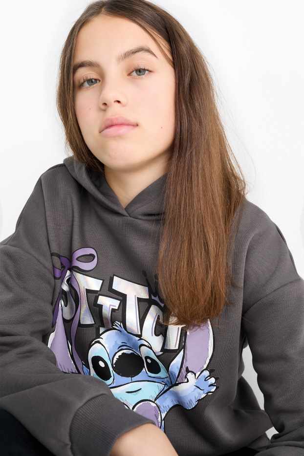 Enfants filles - Lilo & Stitch - sweat à capuche - gris foncé