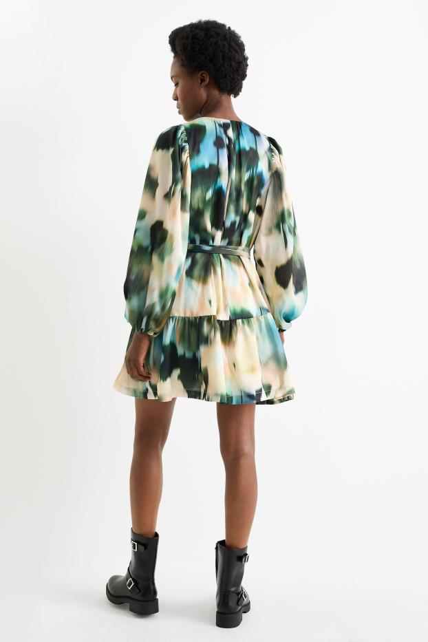 Femmes - Robe évasée - à motif - vert