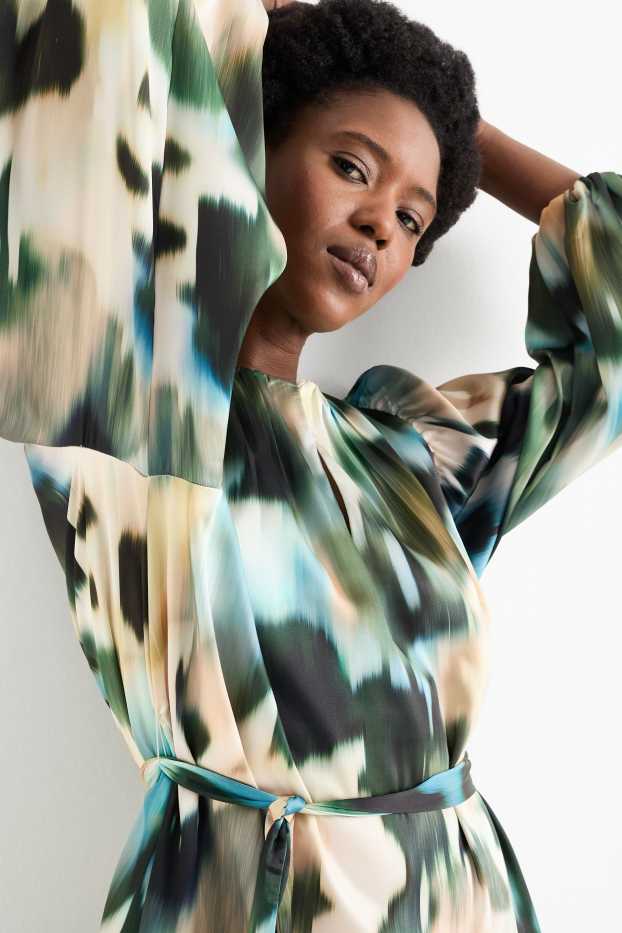 Femmes - Robe évasée - à motif - vert