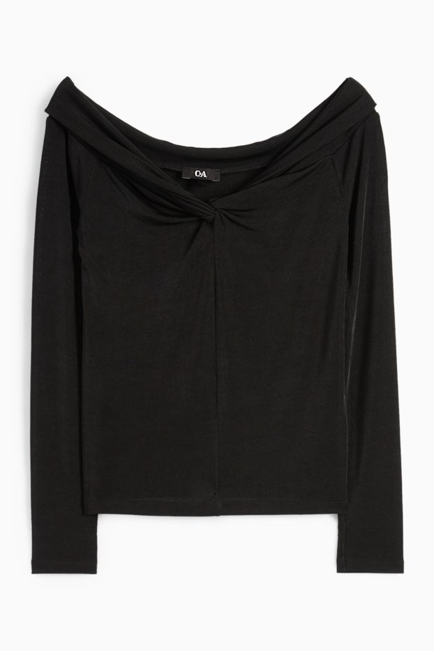 Femei - Tricou cu mânecă lungă cu nod - negru