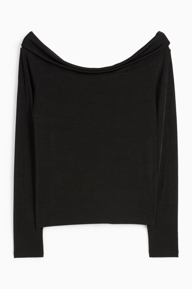 Femei - Tricou cu mânecă lungă cu nod - negru