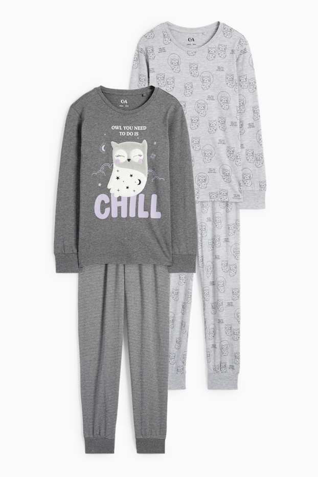 Bambine - Confezione da 2 - civetta - pigiama - 4 pezzi - grigio