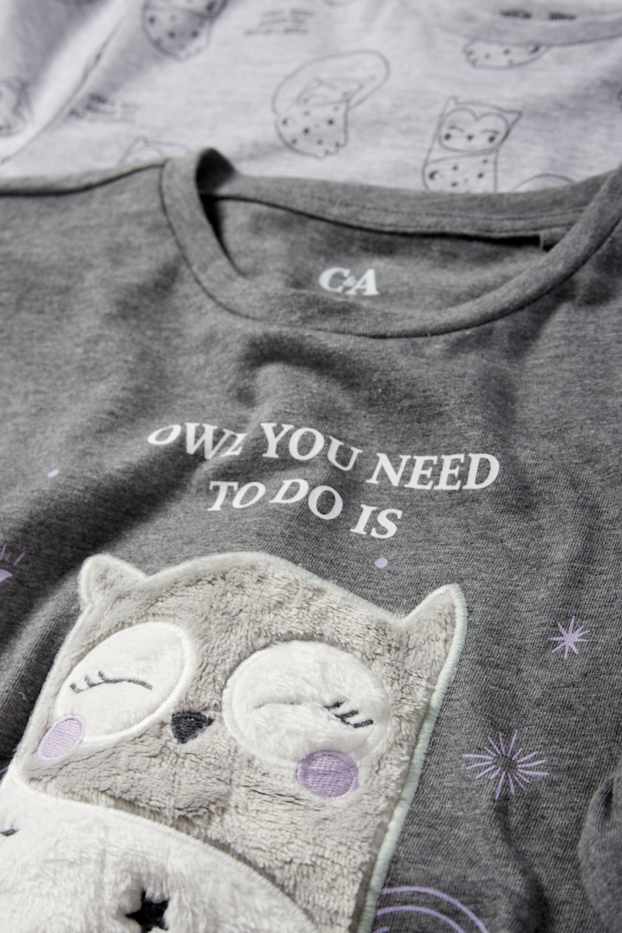 Bambine - Confezione da 2 - civetta - pigiama - 4 pezzi - grigio