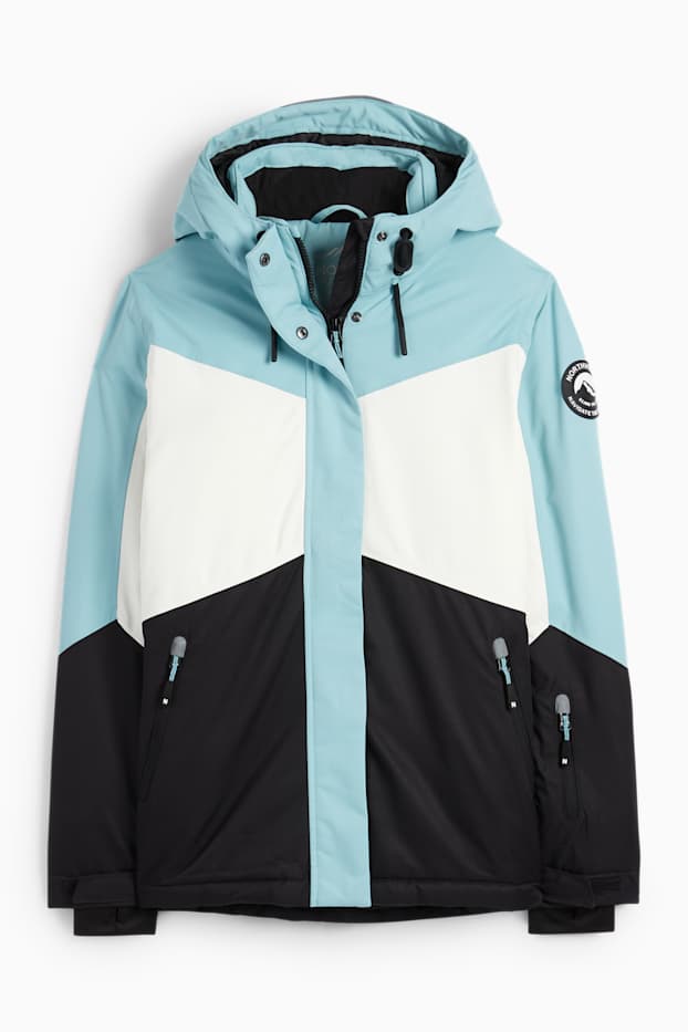 Kinder Mädchen - Skijacke mit Kapuze - wasserdicht - türkis / schwarz
