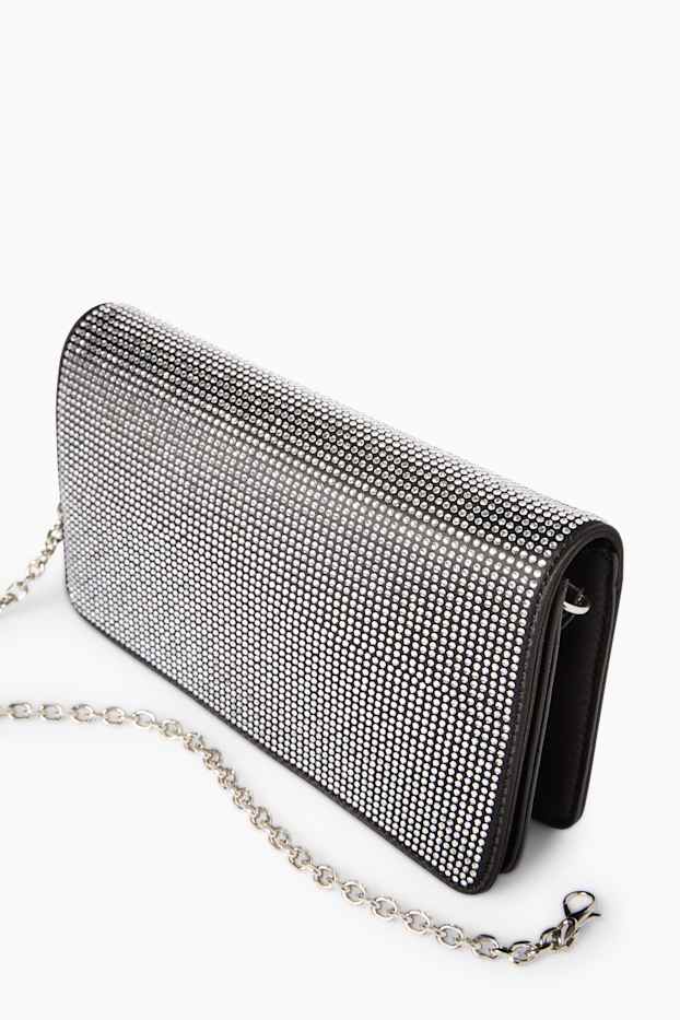 Dames - Schoudertas met afneembare riem en strass-steentjes - zilver