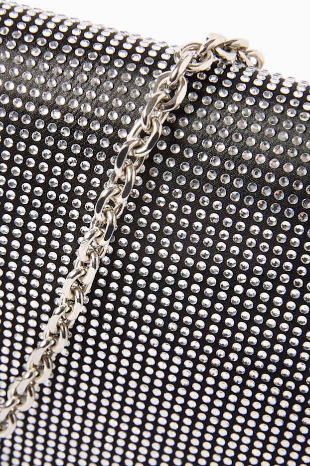 Dames - Schoudertas met afneembare riem en strass-steentjes - zilver