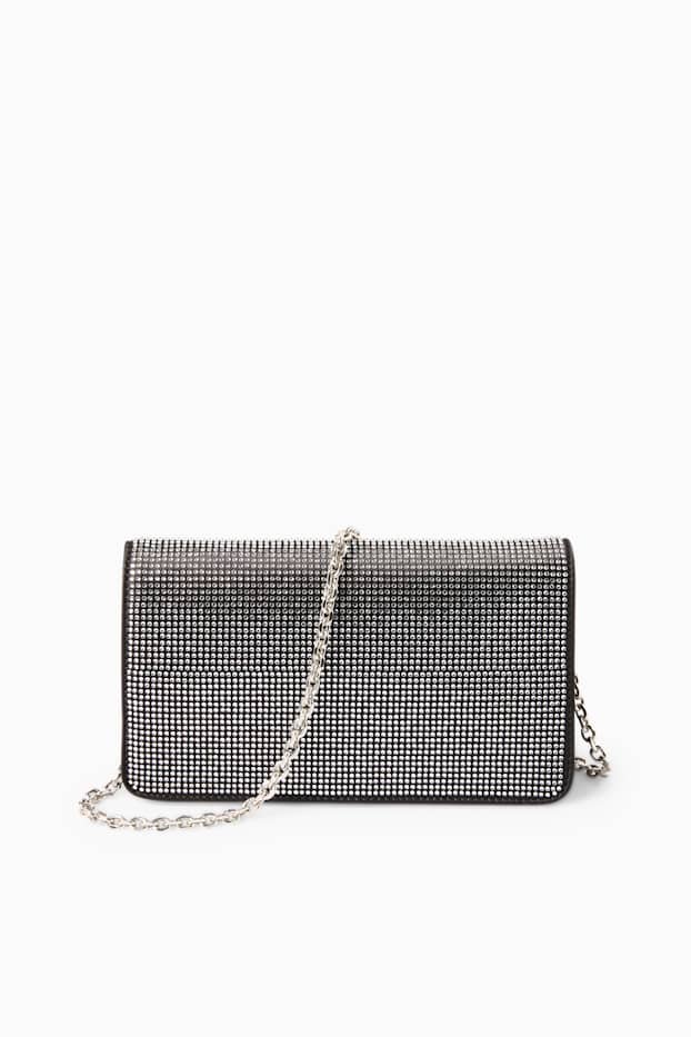 Dames - Schoudertas met afneembare riem en strass-steentjes - zilver