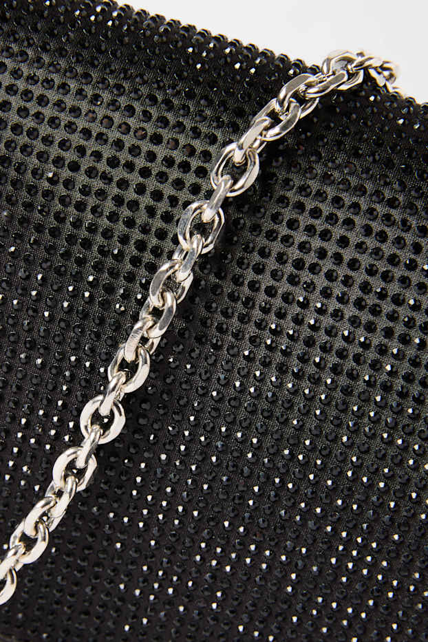 Femmes - Sac à bandoulière avec bandoulière amovible et pierres de strass - noir