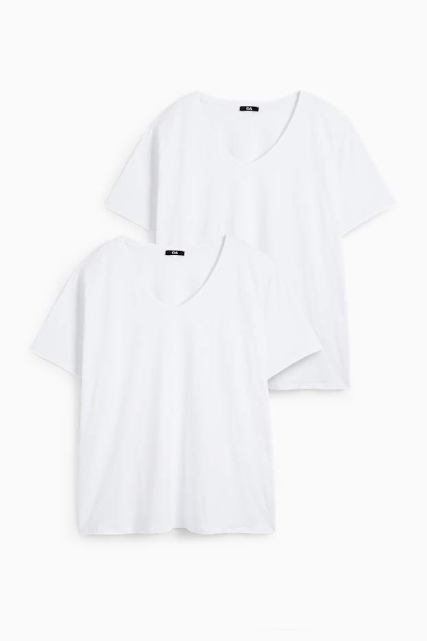 Damen - Multipack 2er - T-Shirt mit V-Ausschnitt - LYCRA® - weiss