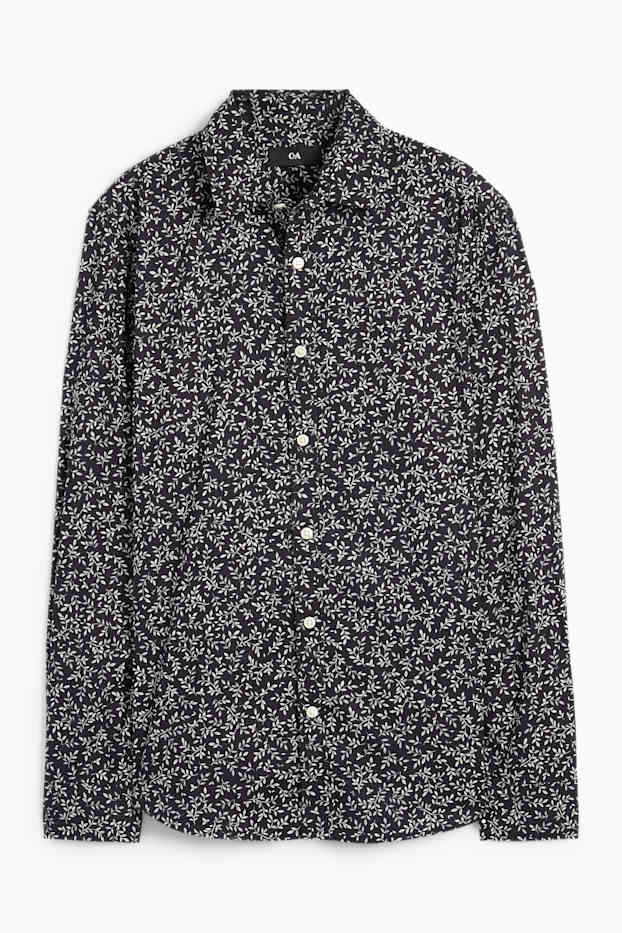 Uomo - Camicia - regular fit - collo all'italiana - fantasia - nero