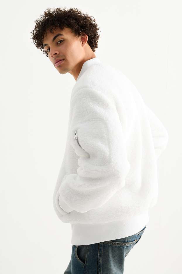 Men - Teddy fur bomber jacket - white