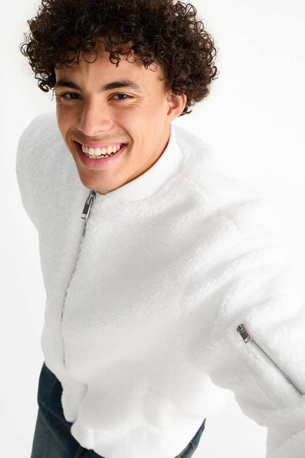 Men - Teddy fur bomber jacket - white