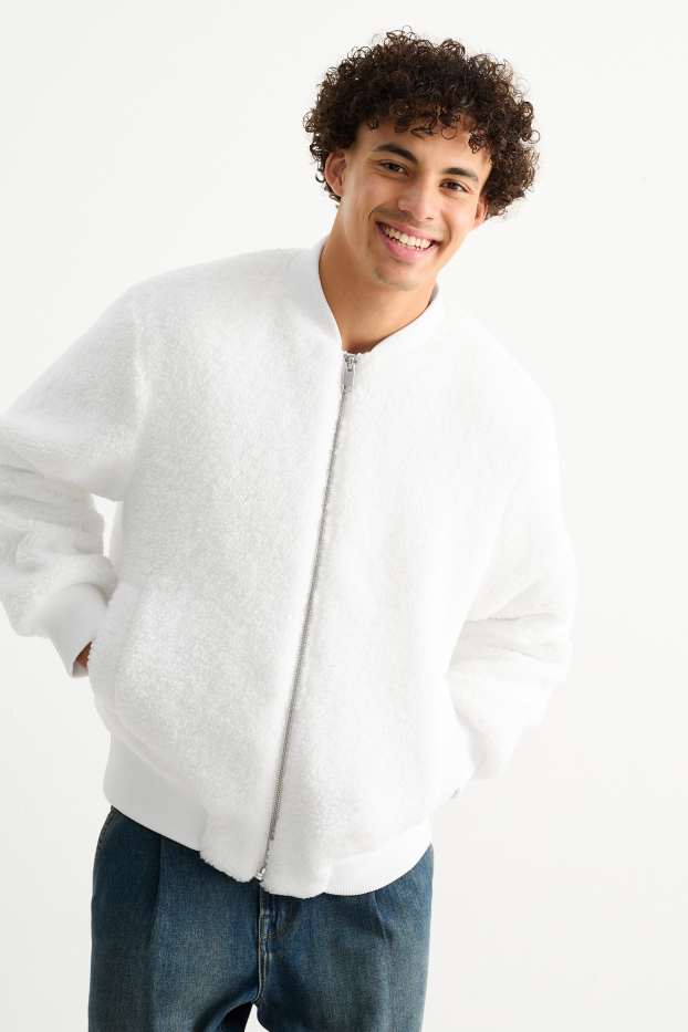 Men - Teddy fur bomber jacket - white