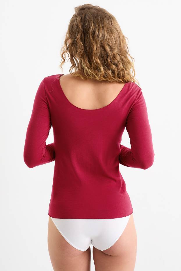 Damen - Unterziehshirt mit Kaschmir-Anteil - dunkelrosa
