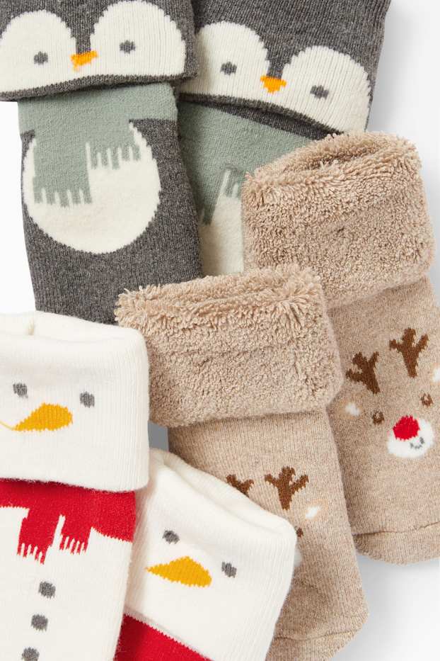 Unisex - ConfeCoConfezione da 3 - calze natalizie con motivo per neonati - bianco crema