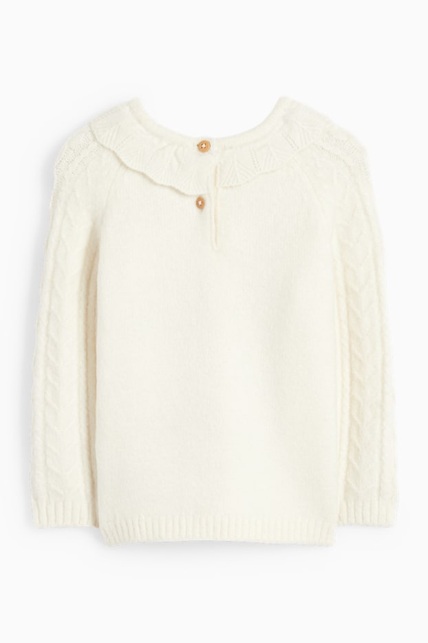 Baby Mädchen - Blümchen - Baby-Pullover - Zopfmuster - cremeweiß