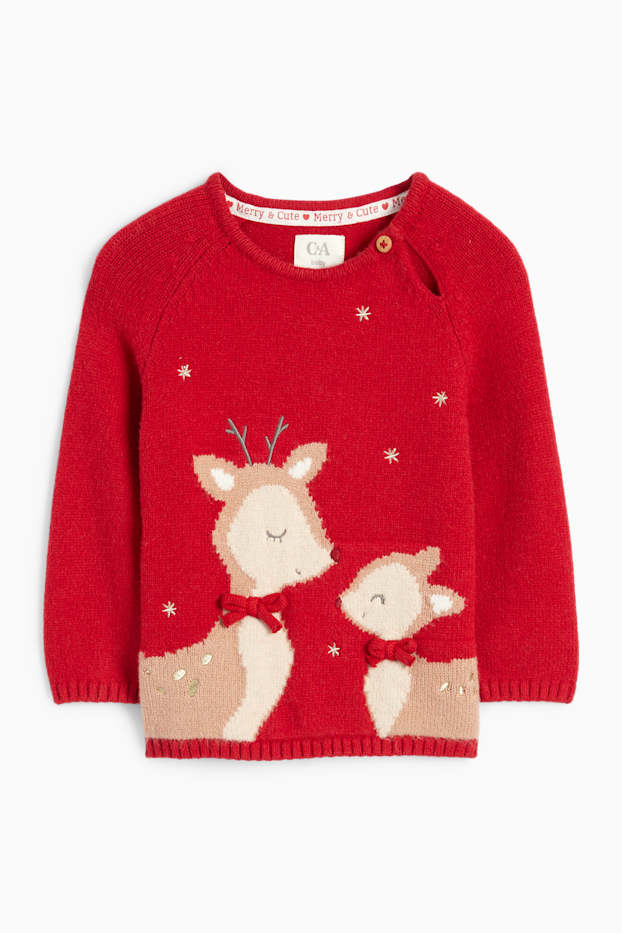 Neonate - Rudolf - maglione natalizio per neonati - rosso scuro