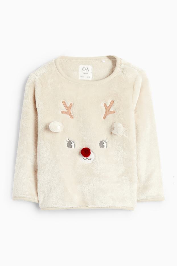 Baby: meisjes - Rendier Rudolf - baby-sweatshirt voor de kerst - beige