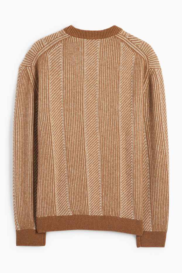 Hommes - Pullover - laine mélangée - finition côtelée - marron