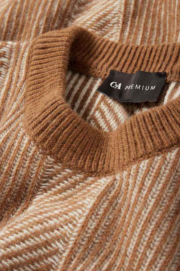 Hommes - Pullover - laine mélangée - finition côtelée - marron