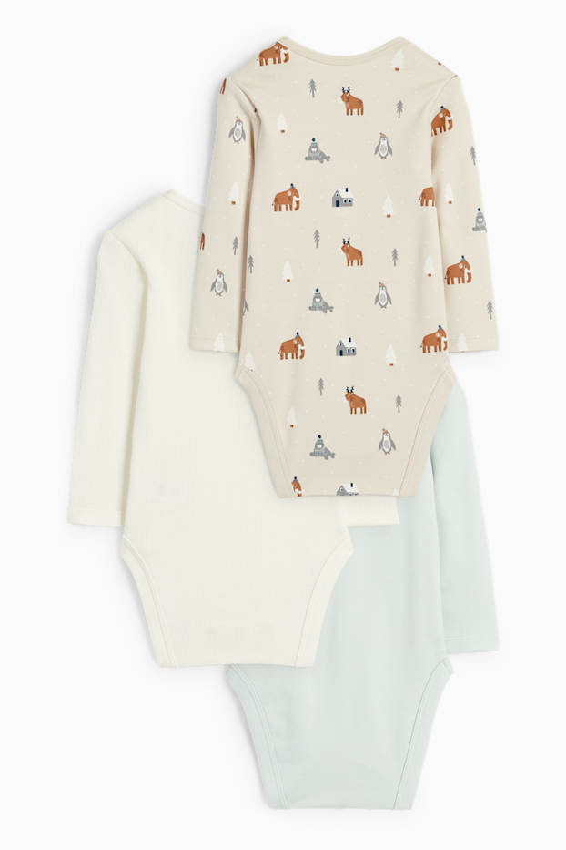 Unisexe - Lot de 3 - animaux - bodys bébé - blanc / turquoise