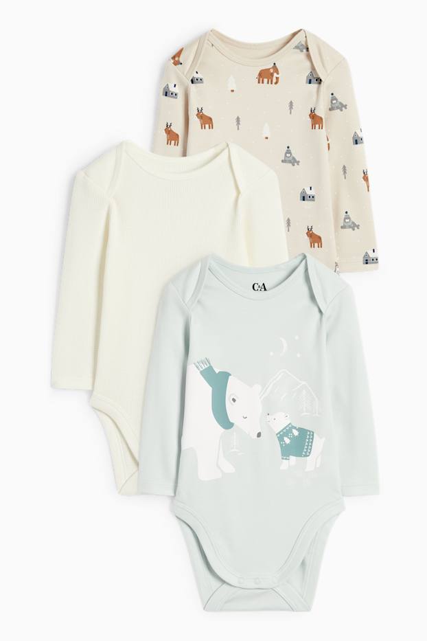 Unisexe - Lot de 3 - animaux - bodys bébé - blanc / turquoise