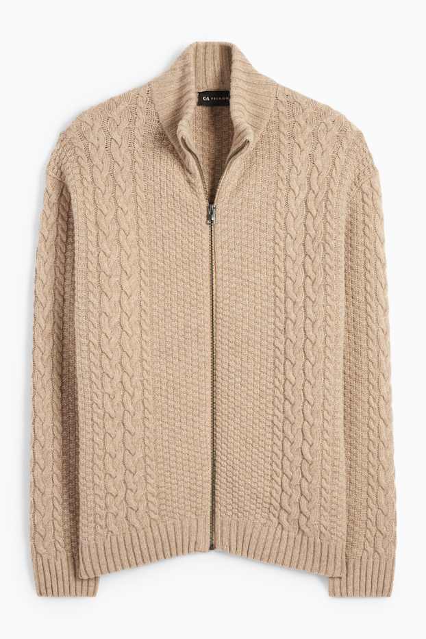 Heren - Vest - wolmix - kabelpatroon - licht beige