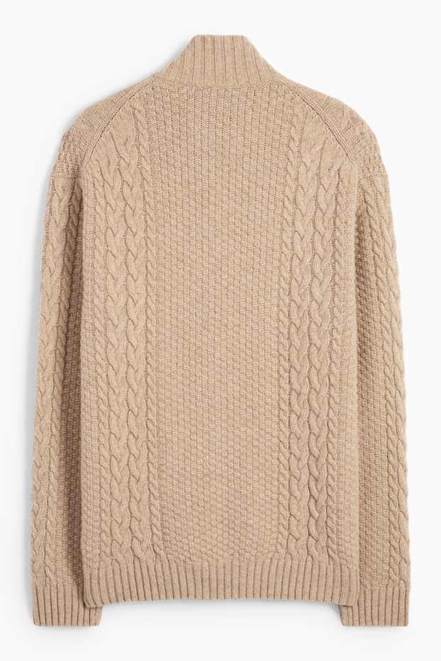 Heren - Vest - wolmix - kabelpatroon - licht beige